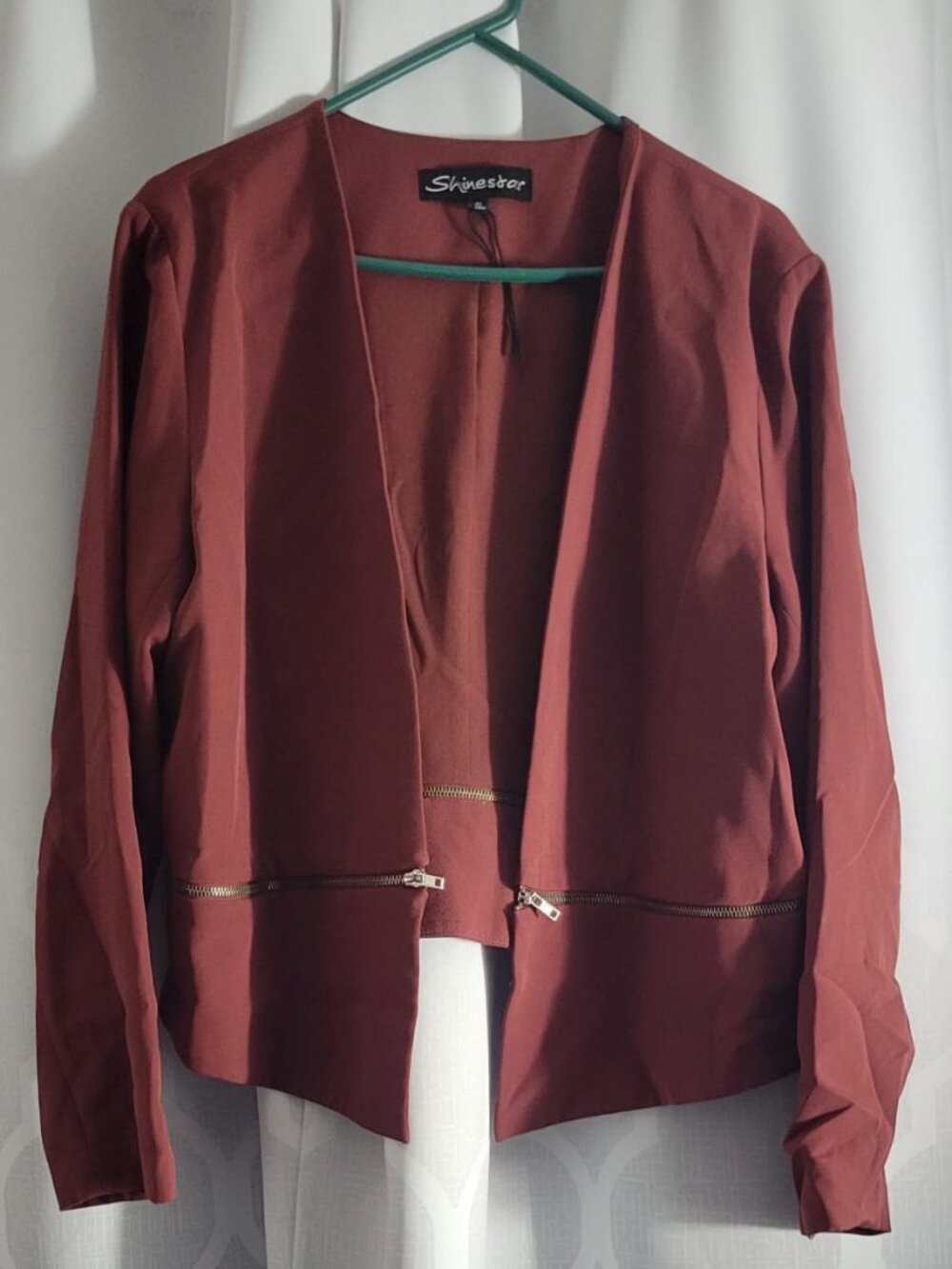 Shinestar Burnt Umber Women's Blazer with Zipper Style